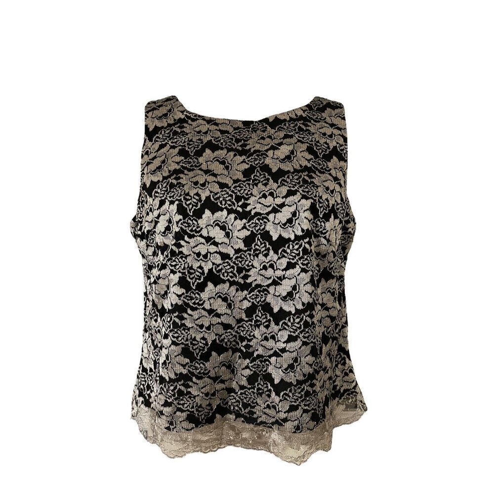 Bentley Arbuckle Black Silver Floral Lace Overlay Top Womens Size 6
